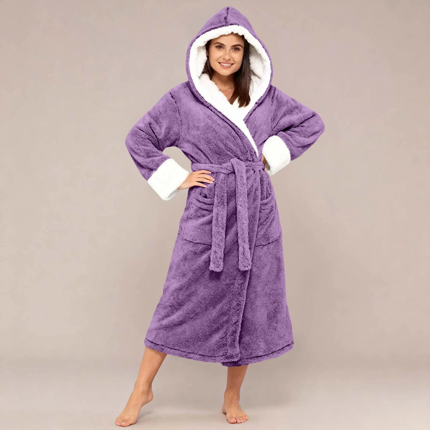 Peignoir Femme Peluche Ceinture Manches Longues Hiver | MDN