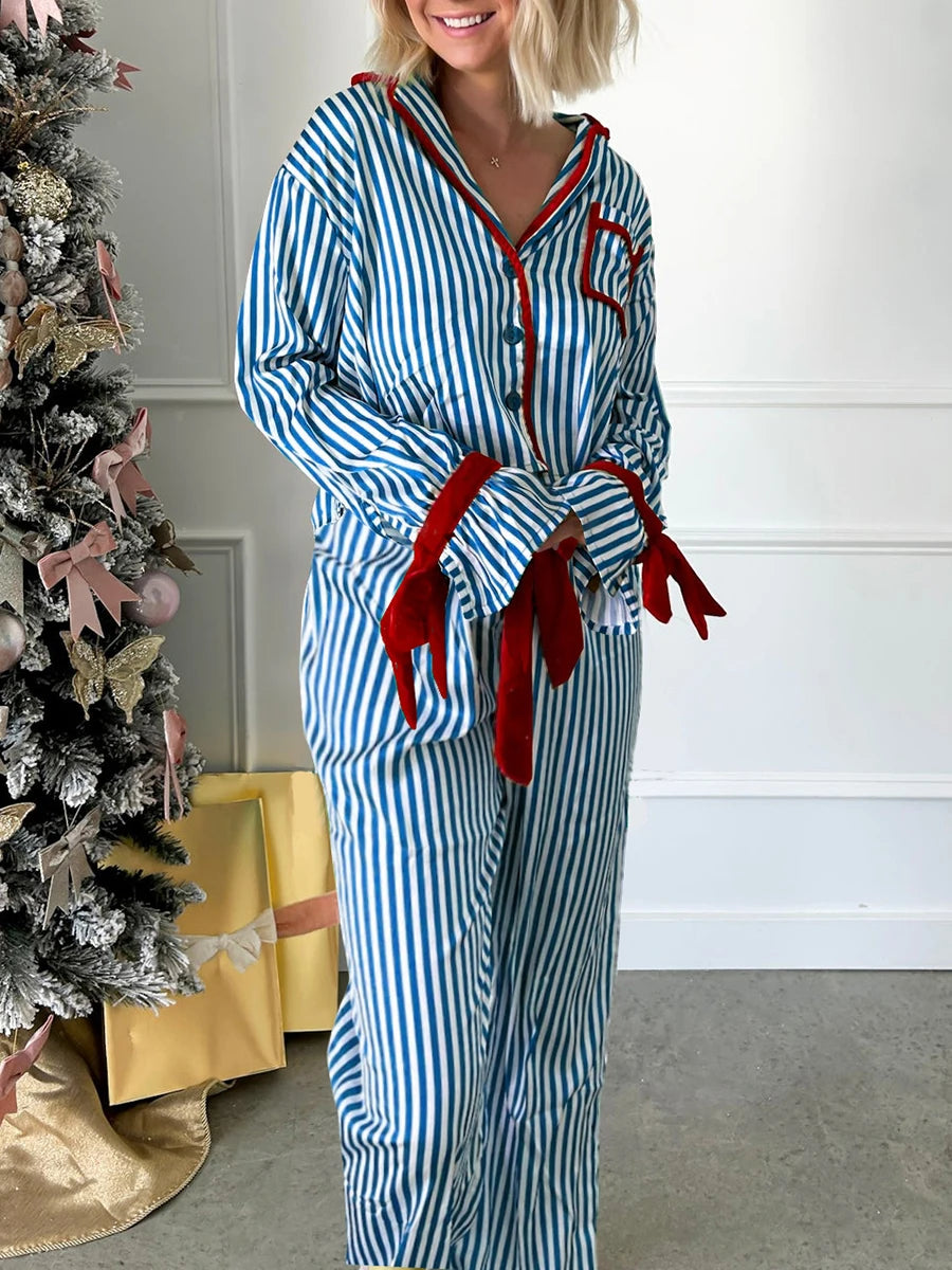 Pyjama Satin Rayé Nœud 2 Pièces | MDN Store