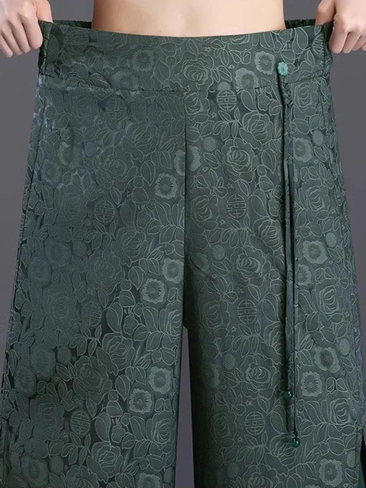 Pantalon Large Taille Haute Jacquard Noir | MDN Store
