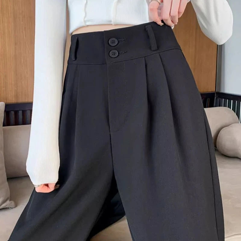 Pantalon Femme Taille Haute Droit Été Léger Costume - MDN