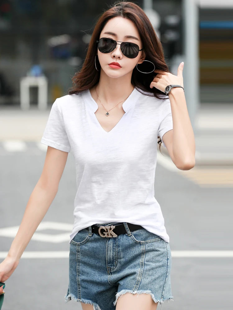 T-Chemise Col V Coton Bambou Femme | MDN Store