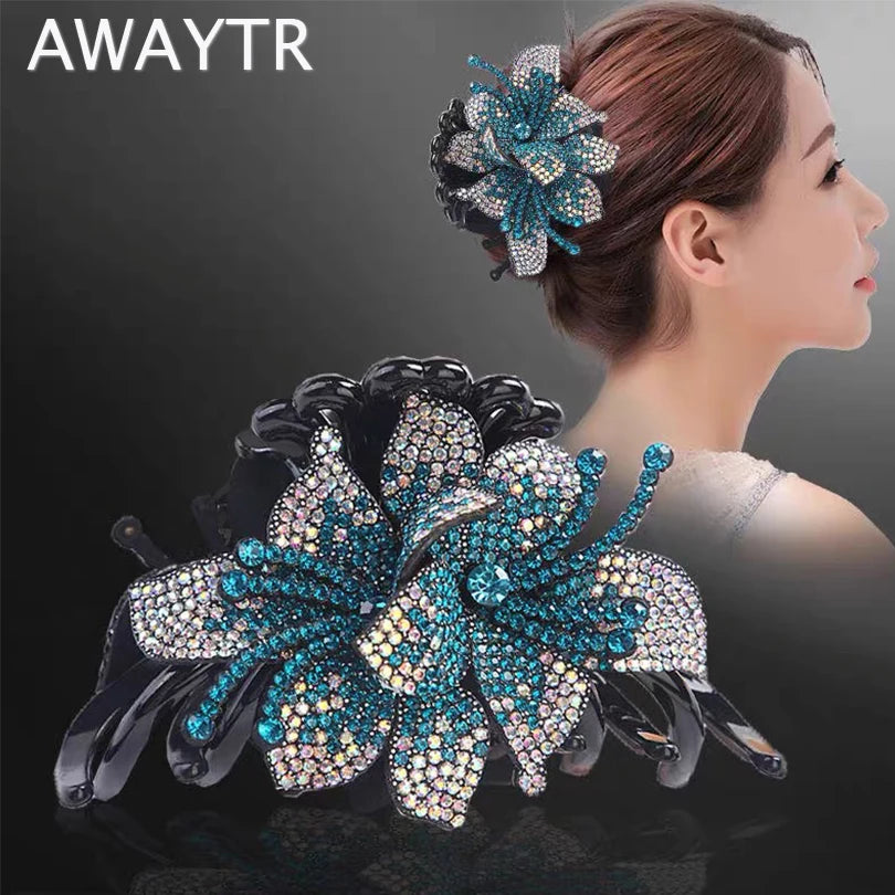Pince Cheveux Fleur Strass Luxe Coréenne - Barrette Crabe Élégante | MDN Store