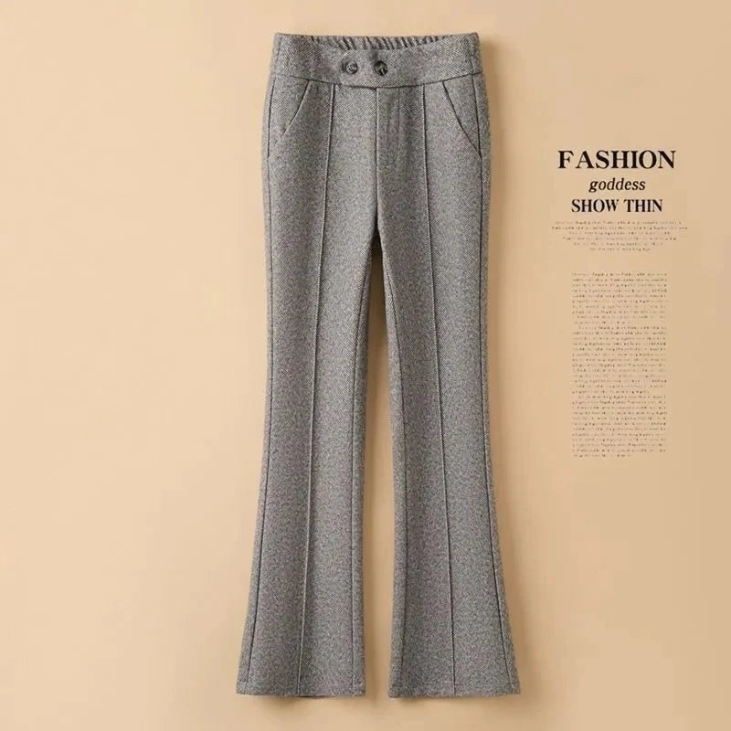 Pantalon Femme Laine Évasé Taille Haute - Bureau Chaud Automne Hiver | MDN