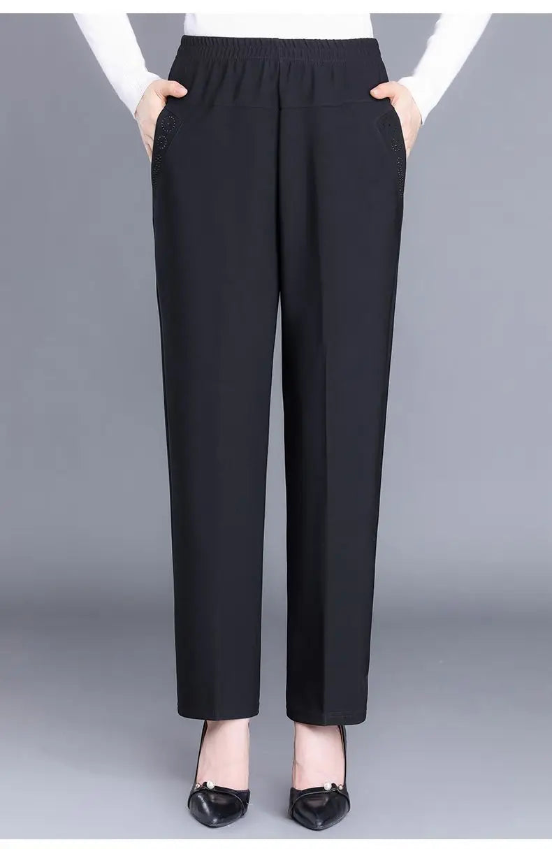 Pantalon Femme Carreaux Taille Élastique - Longueur Cheville Automne Hiver | MDN