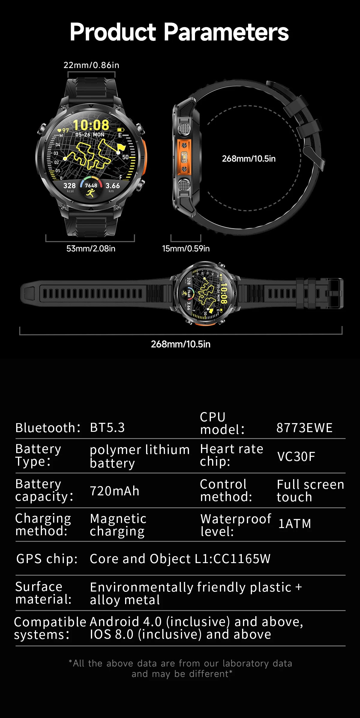 Montre GPS Militaire 1.7" 720mAh Lampe LED IP68 | MDN