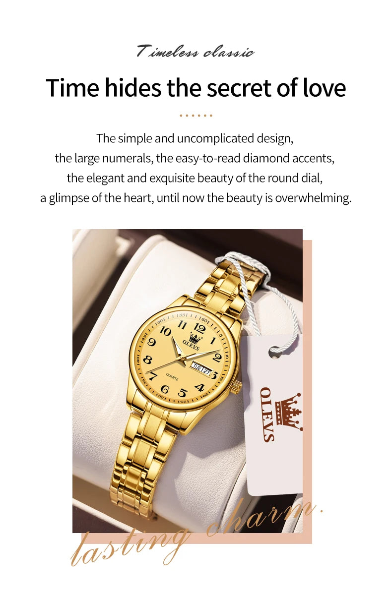 Montre Quartz Femme Elegante Acier Inoxydable Lumineuse Date Semaine | MDN Store 25