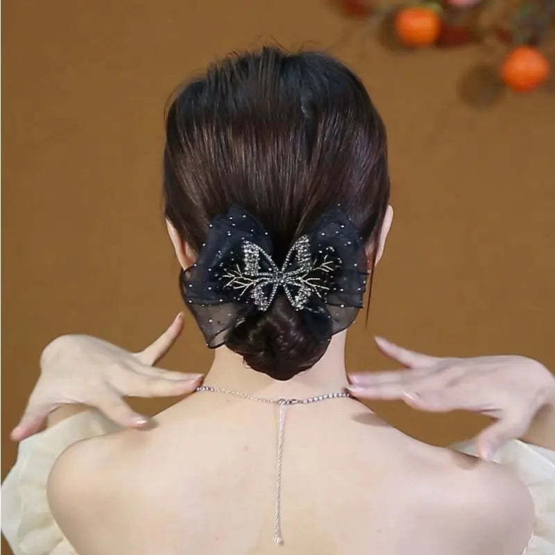 Chouchou Nœud Strass Luxe - Barrette Clip Cheveux Femme Fille Élégant | MDN Store