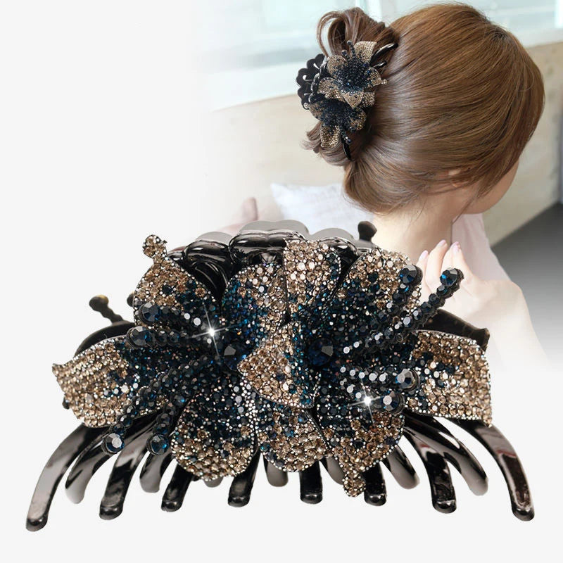 Pince Cheveux Double Fleur Strass Luxe - Barrette Crabe Élégante | MDN Store