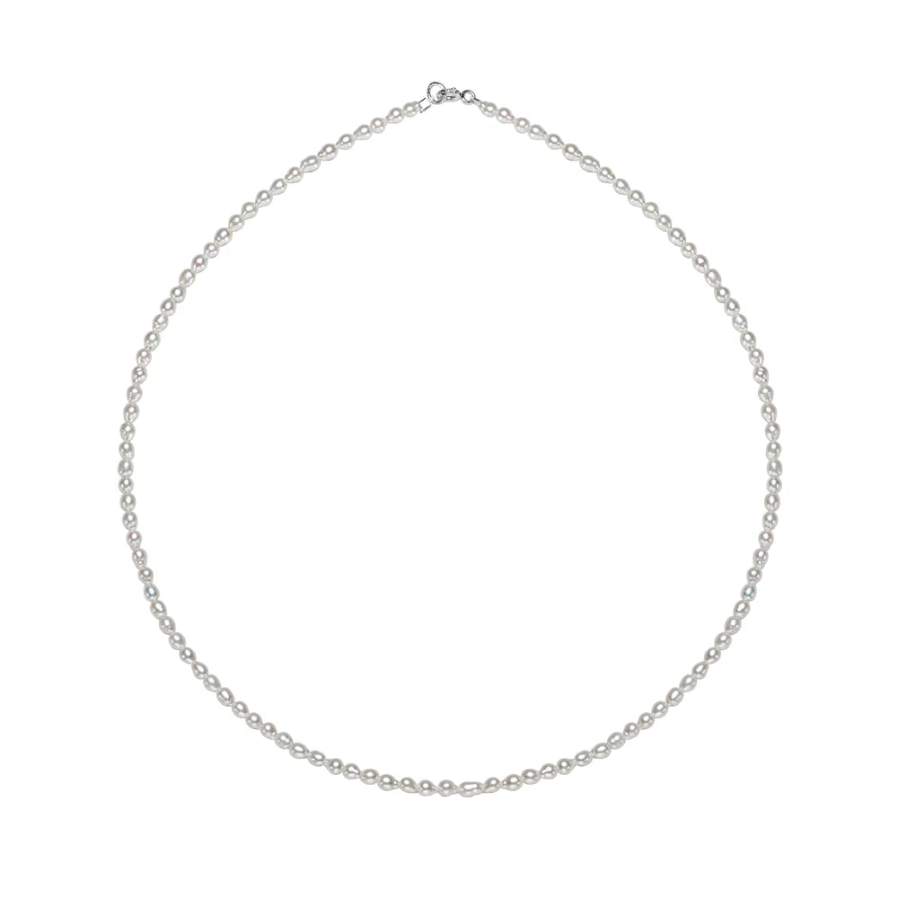 Collier Perles Eau Douce Argent 925 Forme Riz 40cm Femme | MDN Store