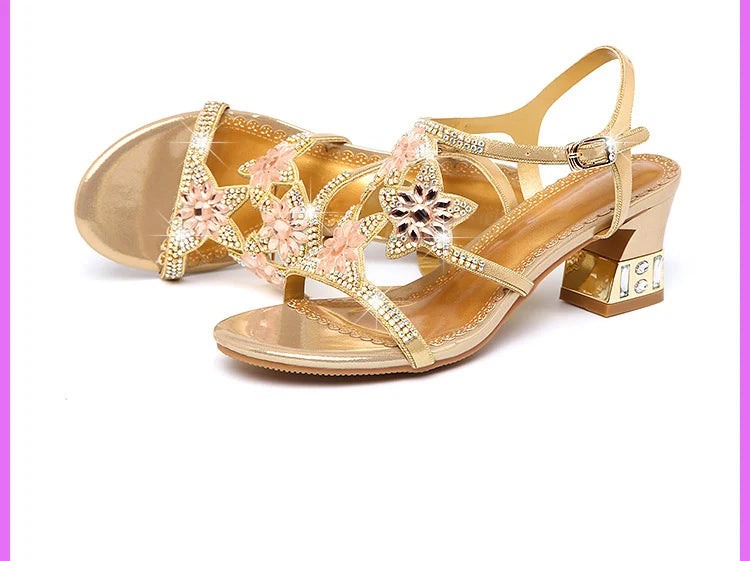 Sandales Cuir Cristaux Talons Carrés BEYARNE | MDN Store