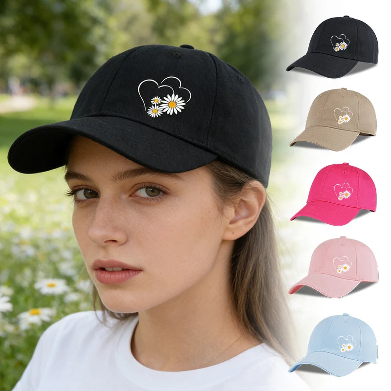 Casquette Baseball Visiere Souple Imprime Coeur Daisy Femme Reglable | MDN Store 25