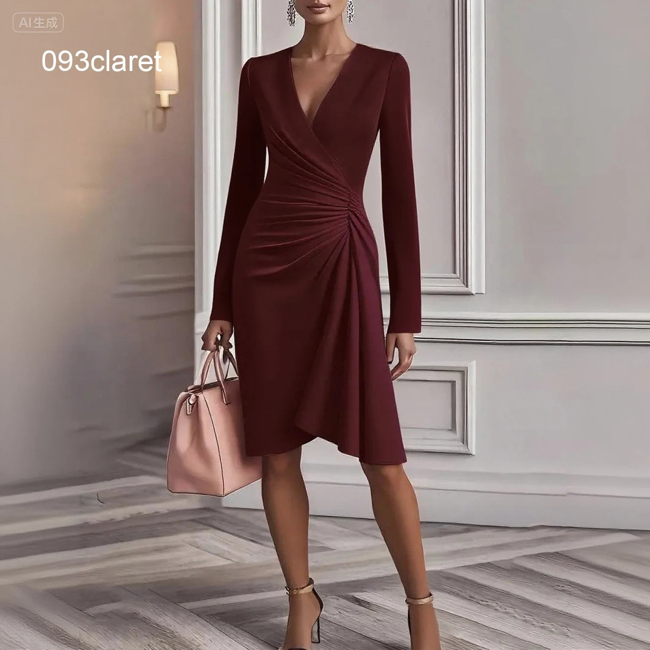 Robe Longue Femme Mousseline Vert Foncé Manches Courtes Soirée | MDN