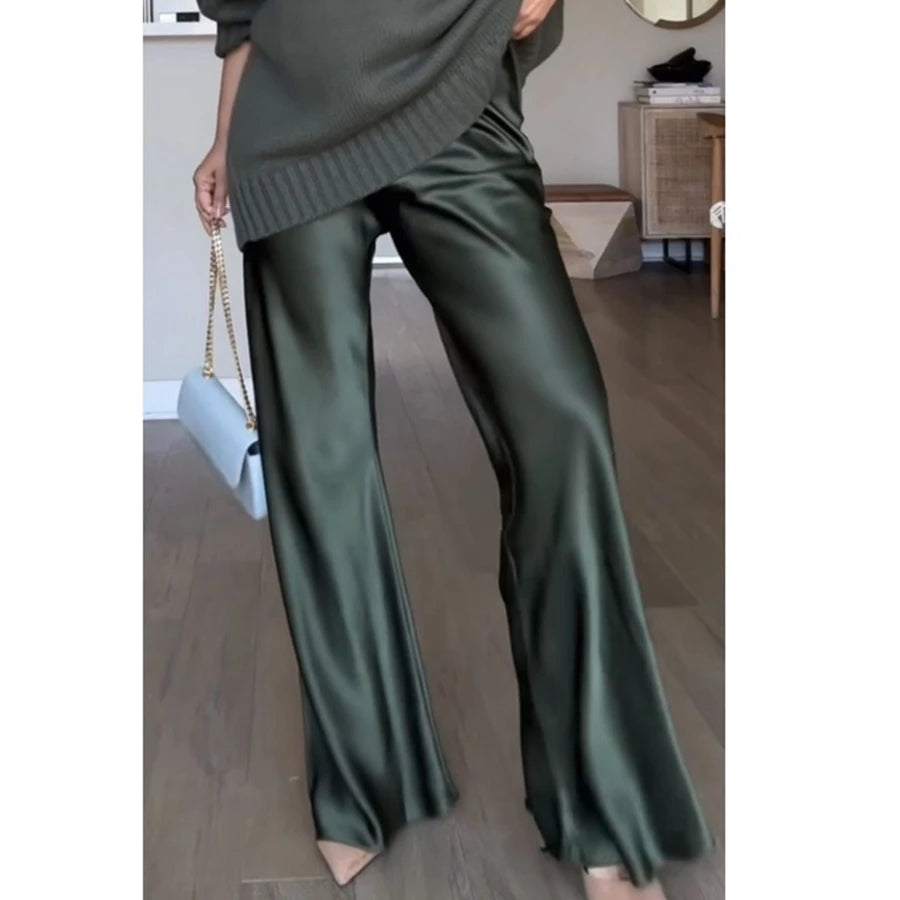 Pantalon Large Satin Taille Haute Femme | MDN Store