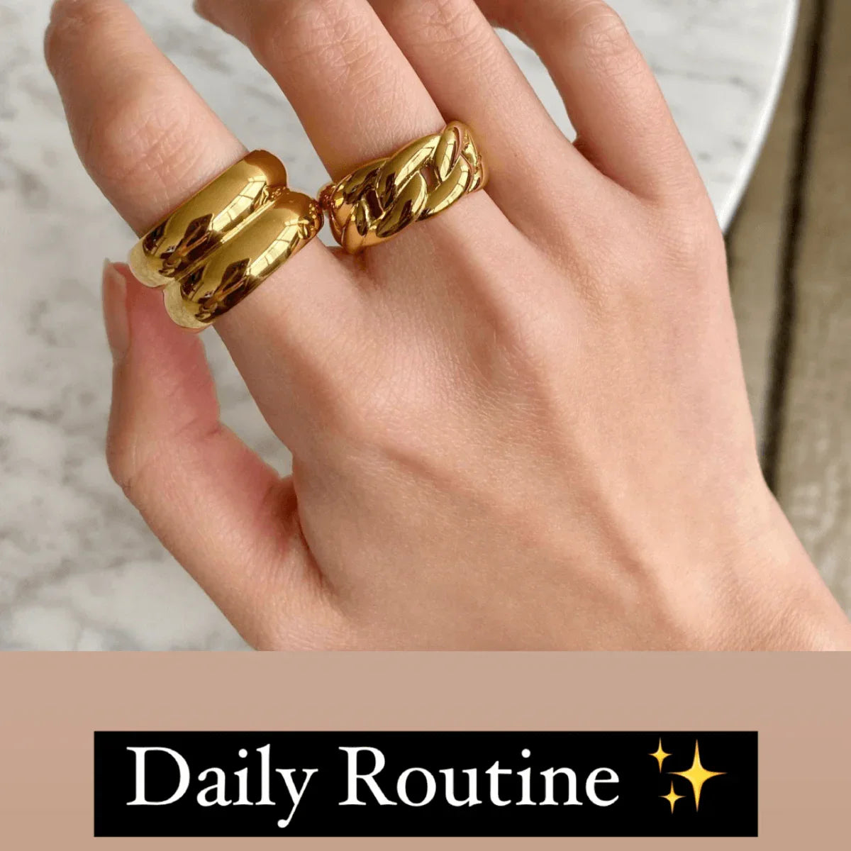 Bague Double Couche Acier Plaqué Or 18K | MDN Store
