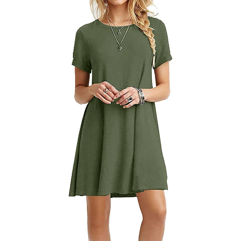 Robe T-Chemise Imprimee Vintage Col Rond Manches Courtes | MDN Store