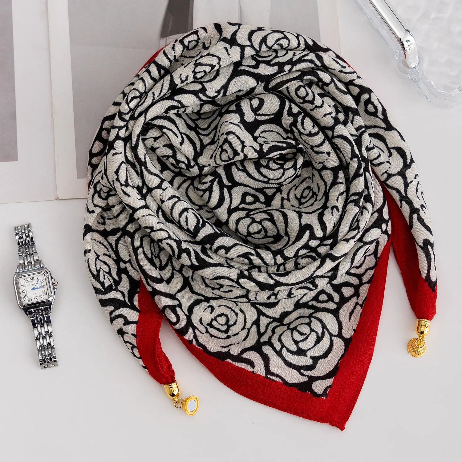 Foulard Soie Boucle Magnétique Rayé Femme | MDN Store