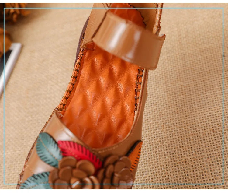 Sandales Cuir Plates Florales Lorilury | MDN