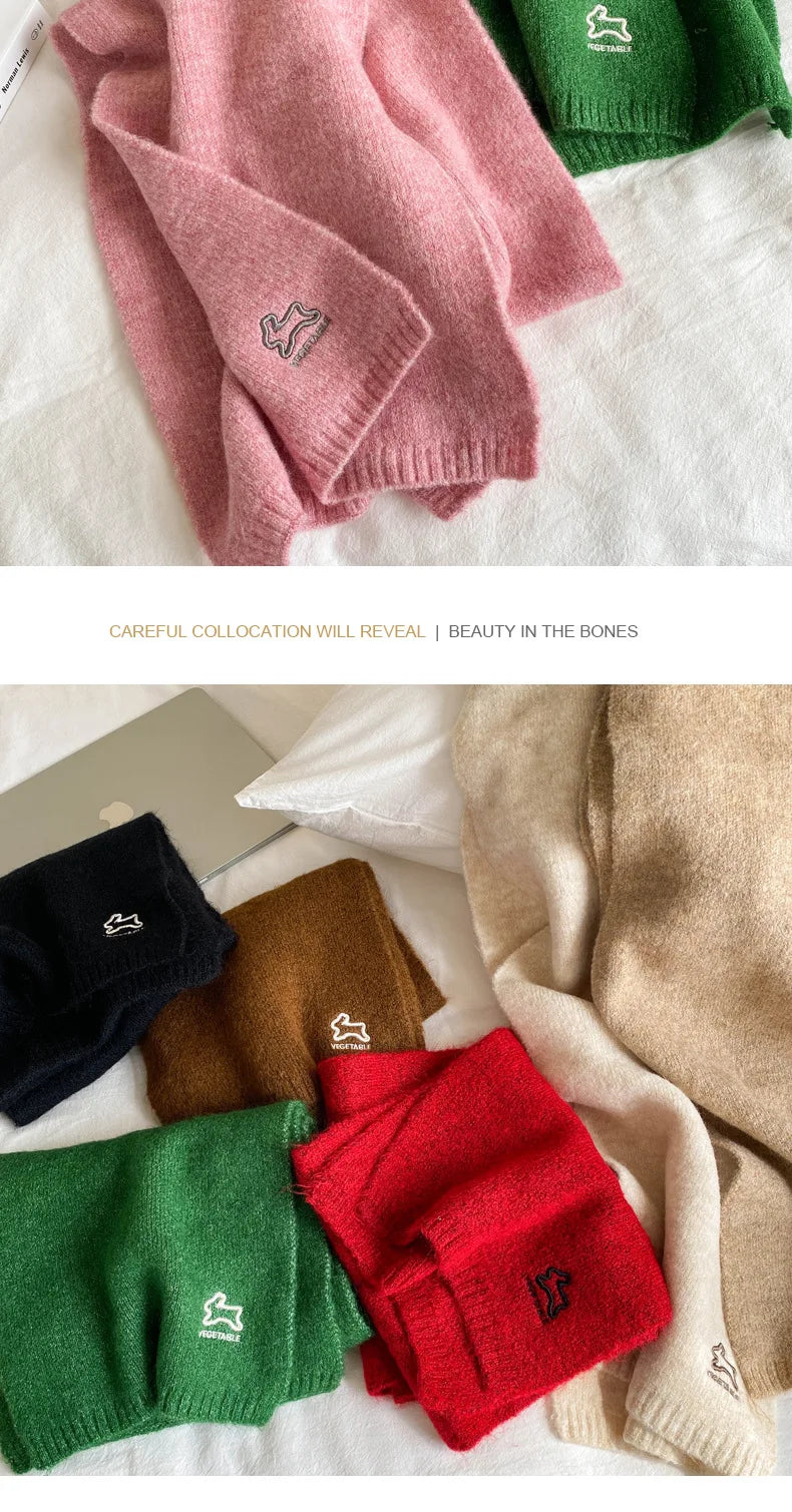 Écharpe Laine Lapin Brodé Beige | MDN