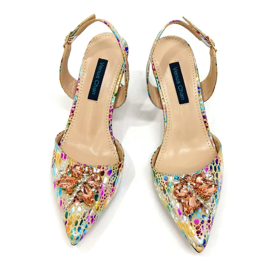 Escarpins Dorés Strass Bout Pointu Femme Soirée Banquet | MDN Store 25