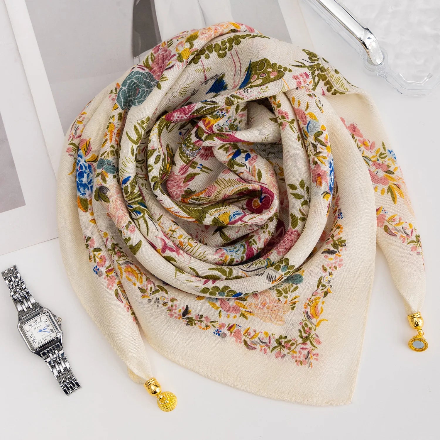 Foulard Soie Boucle Magnétique Rayé Femme | MDN Store