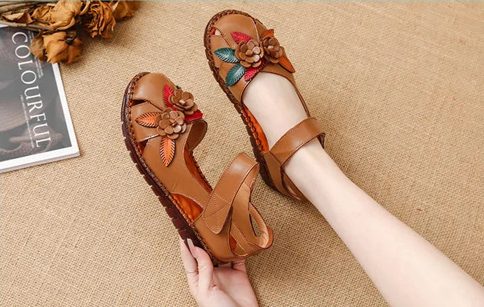 Sandales Cuir Plates Florales Lorilury | MDN