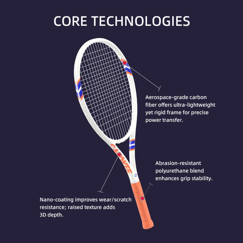 Raquette de Tennis Fibre de Carbone POWER2.0 — Étiquette Tactile 3D, Professionnelle | MDN Store 25