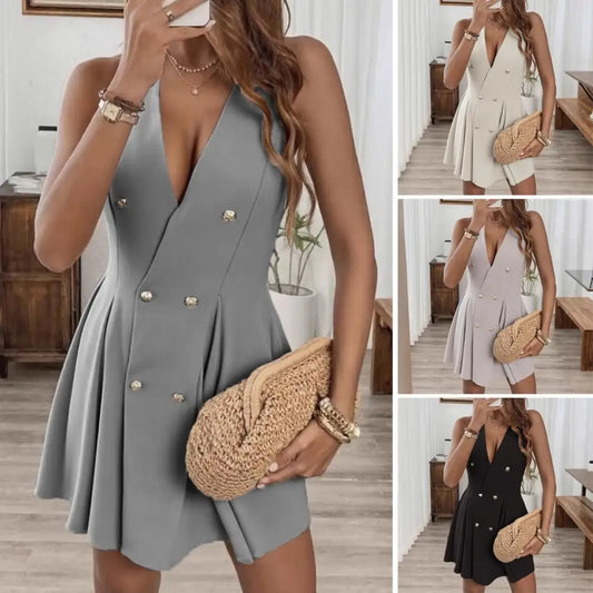 Robe Blazer Femme Col V Taille Haute | MDN