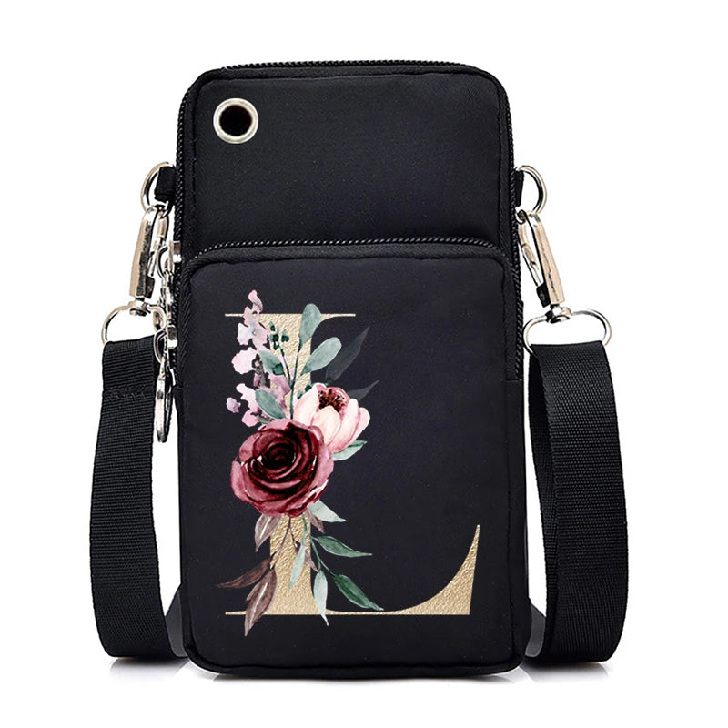Sac à Main Bandoulière Lettre Initiale Fleurs Roses - Mini Sac Téléphone Femme | MDN