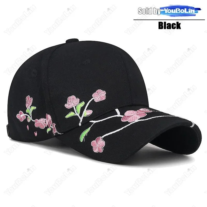 Casquette Bec de Canard Broderie Fleur de Prunier Femme Reglable | MDN Store 25