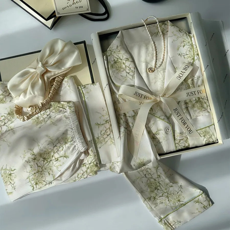 Pyjama Satin Soie Imprimé Mignon | MDN