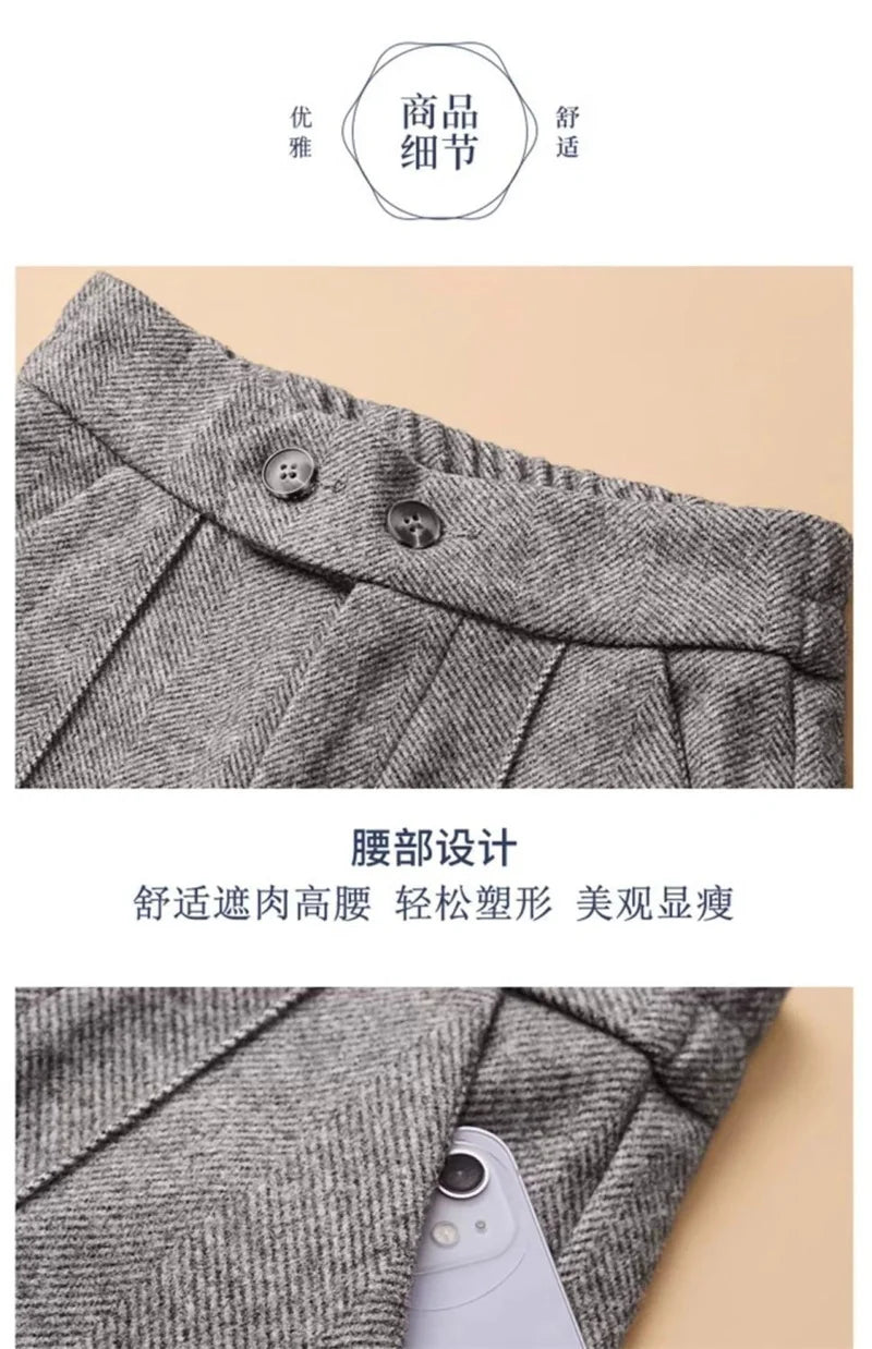 Pantalon Femme Laine Évasé Taille Haute - Bureau Chaud Automne Hiver | MDN