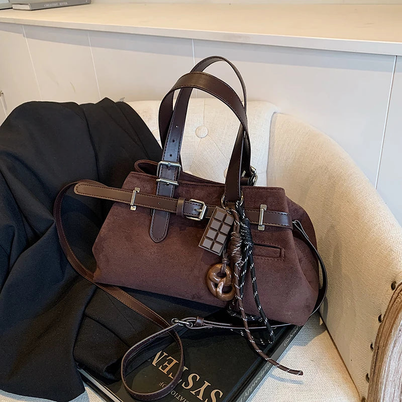 Sac à Main Femme Cuir Daim Boucle Ceinture Grande Capacité Hiver - MDN