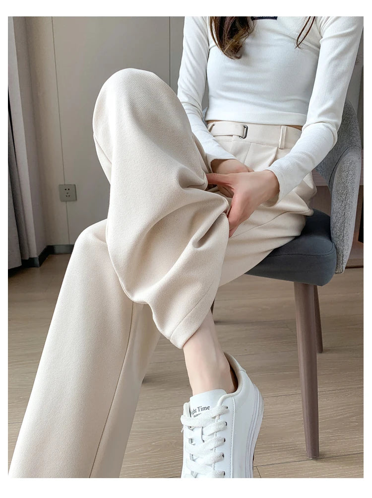 Pantalon Laine Large Femme Boutons Milk Tea | MDN Store