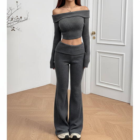 Ensemble Maille Épaule Dénudée Gris | MDN