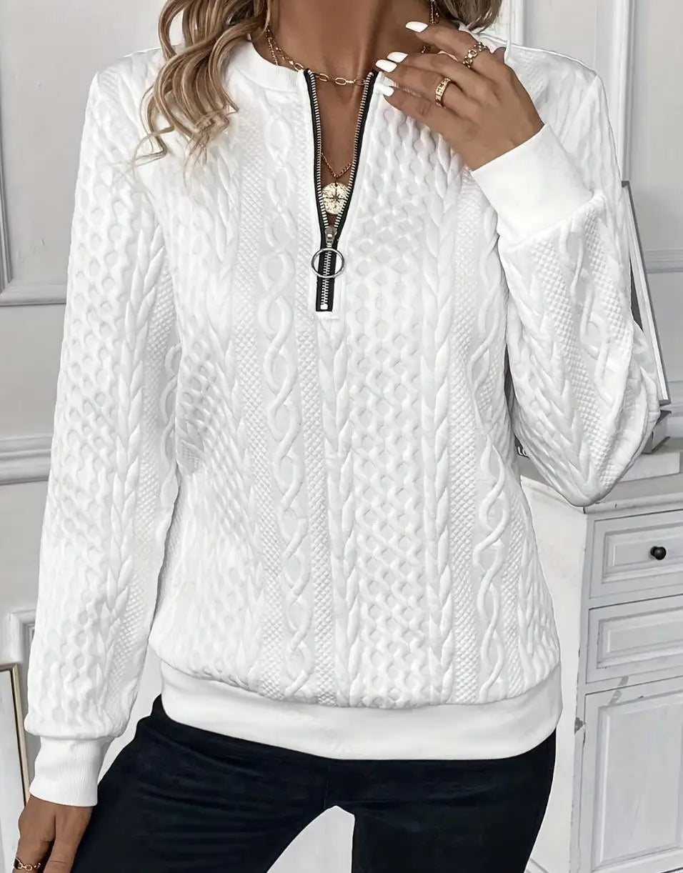 Pull Femme Col V Zippe Décontracté Manches Longues 6 Coloris S-XXL | MDN Store