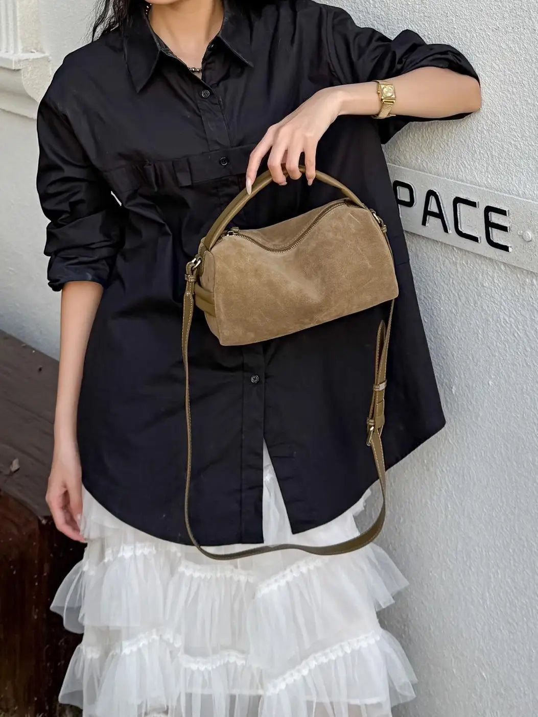 Sac Bandoulière Cylindrique Femme Cuir Véritable MDN - Luxe Designer