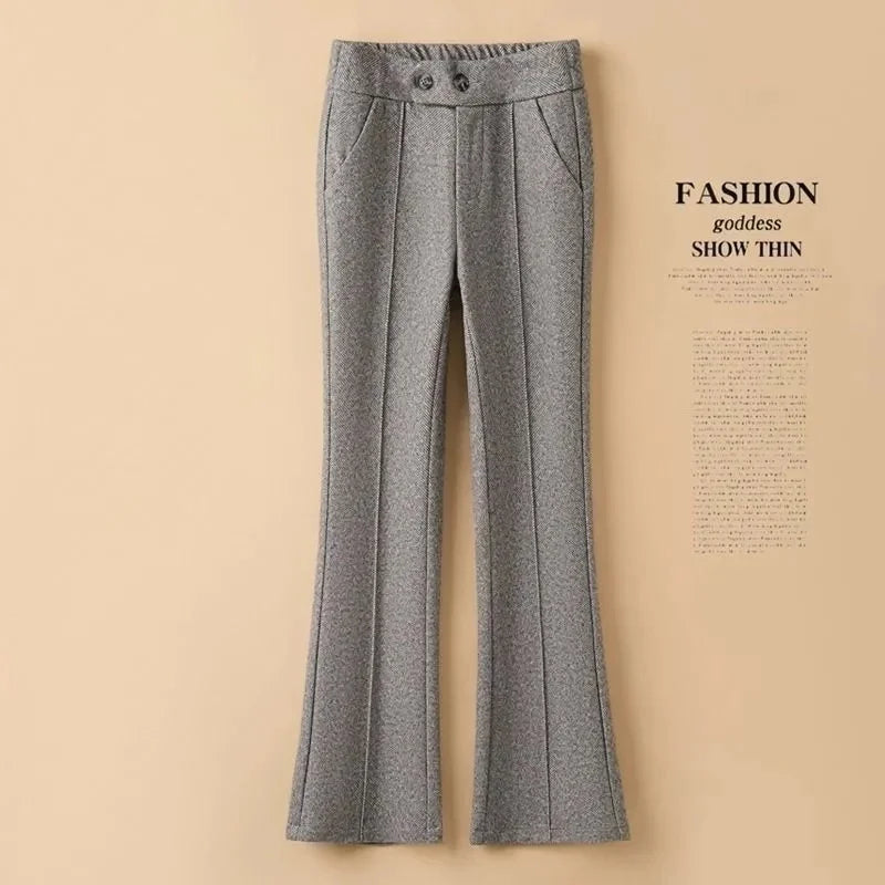 Pantalon Femme Laine Évasé Taille Haute - Bureau Chaud Automne Hiver | MDN