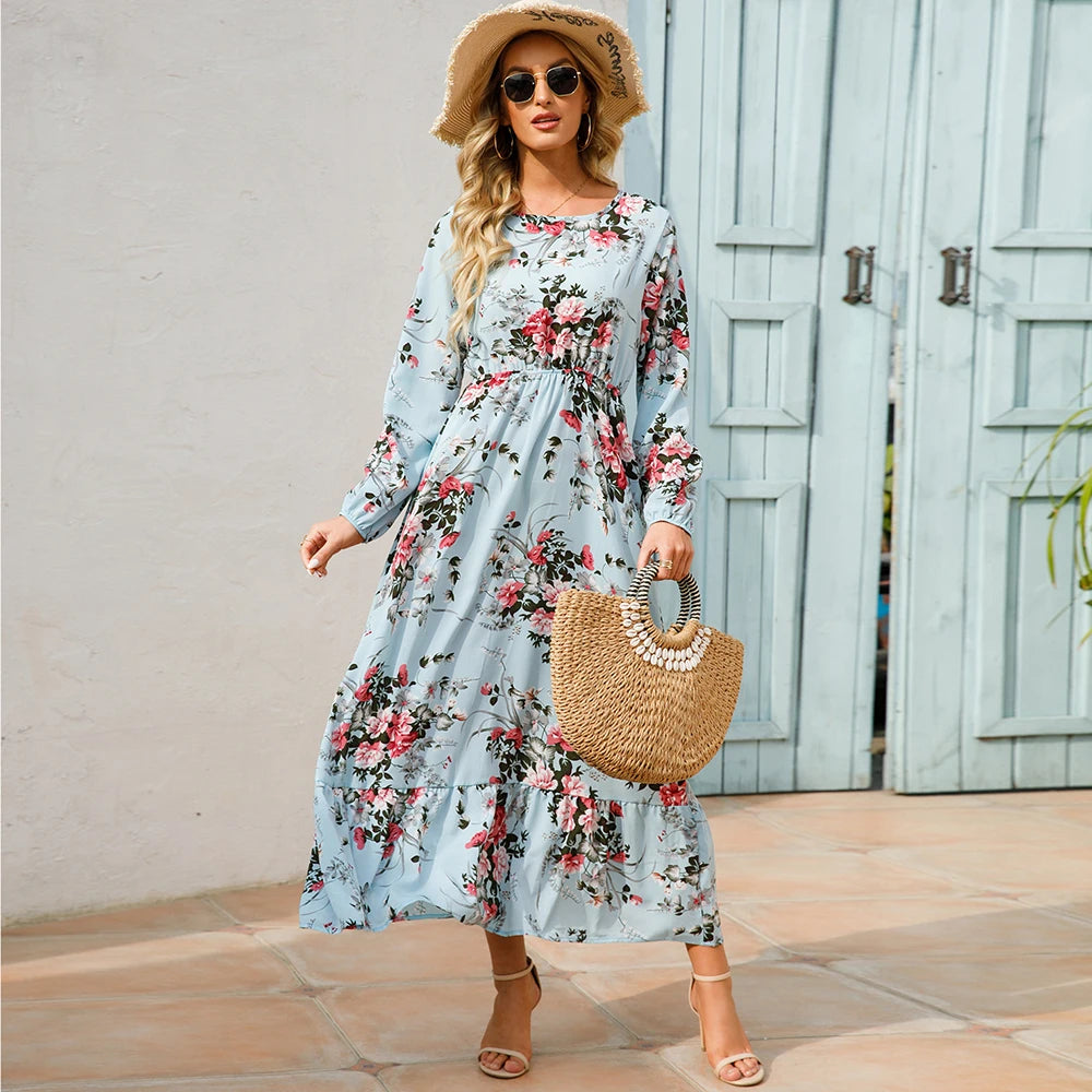 Robe Longue Femme Bohème Fleurie Taille Haute Été | MDN Store