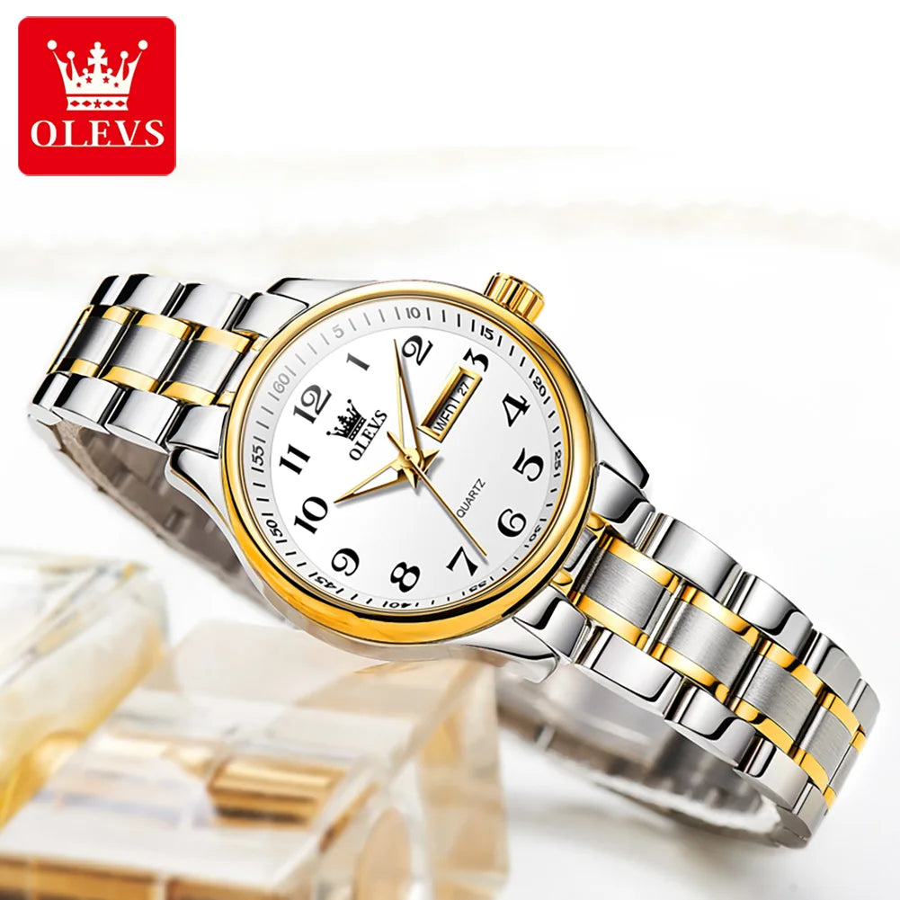 Montre Quartz Femme Elegante Acier Inoxydable Lumineuse Date Semaine | MDN Store 25