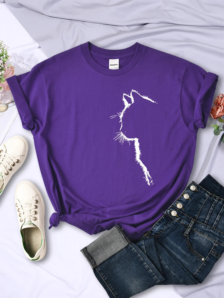 T-Chemise Chat Imprimé Femme Col Rond | MDN Store