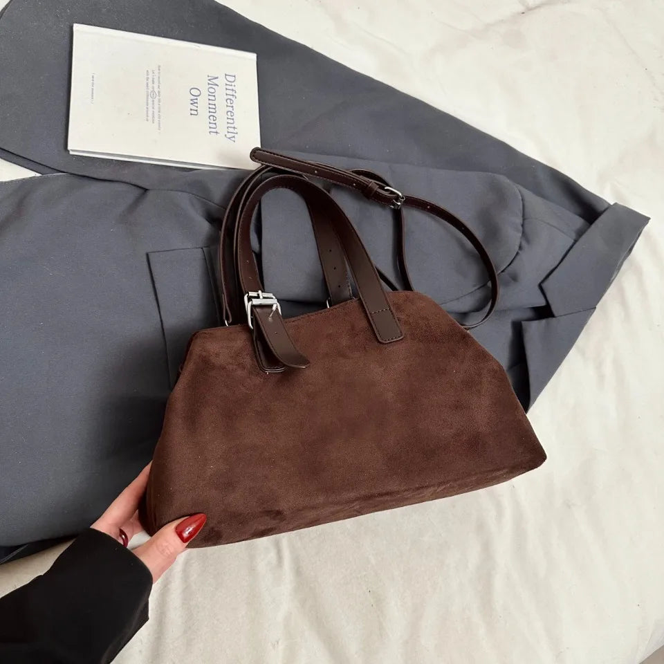 Sac à Main Femme Cuir Daim Boucle Ceinture Grande Capacité Hiver - MDN