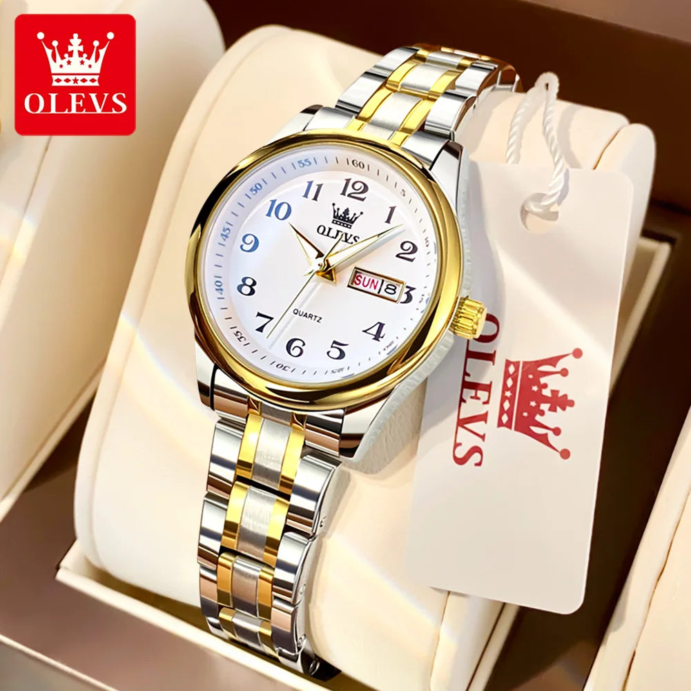 Montre Quartz Femme Elegante Acier Inoxydable Lumineuse Date Semaine | MDN Store 25