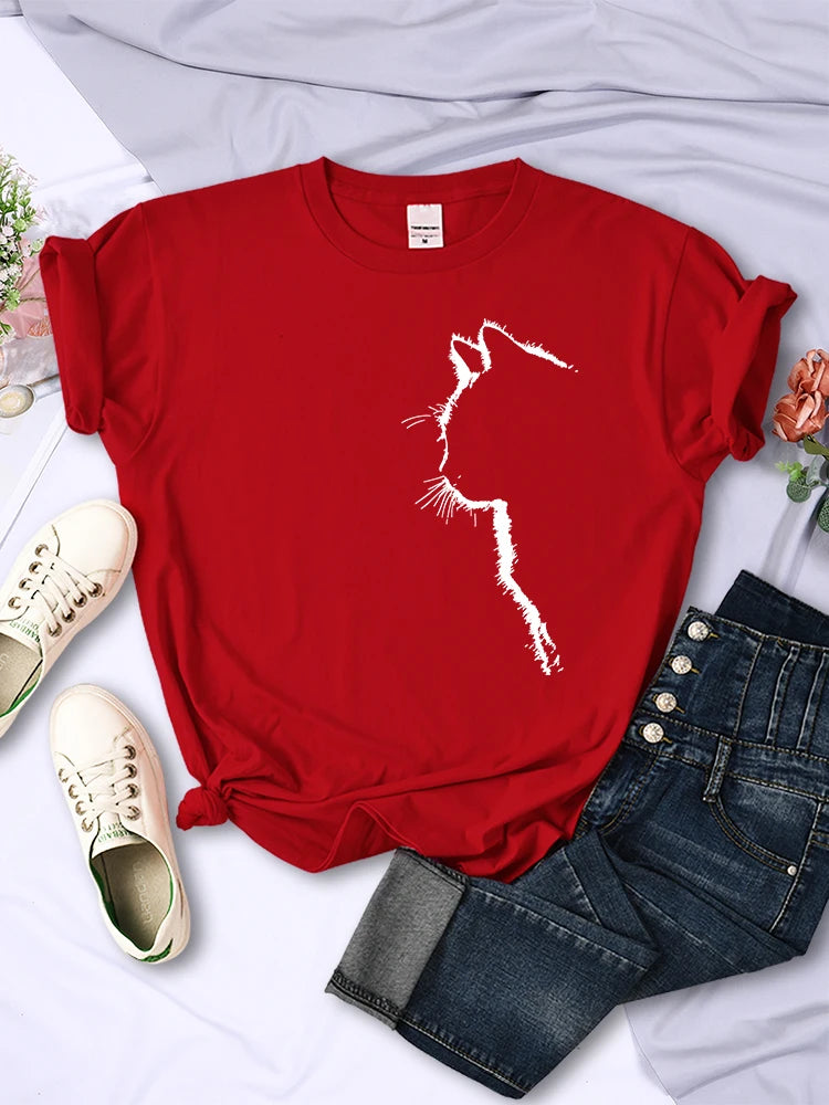 T-Chemise Chat Imprimé Femme Col Rond | MDN Store