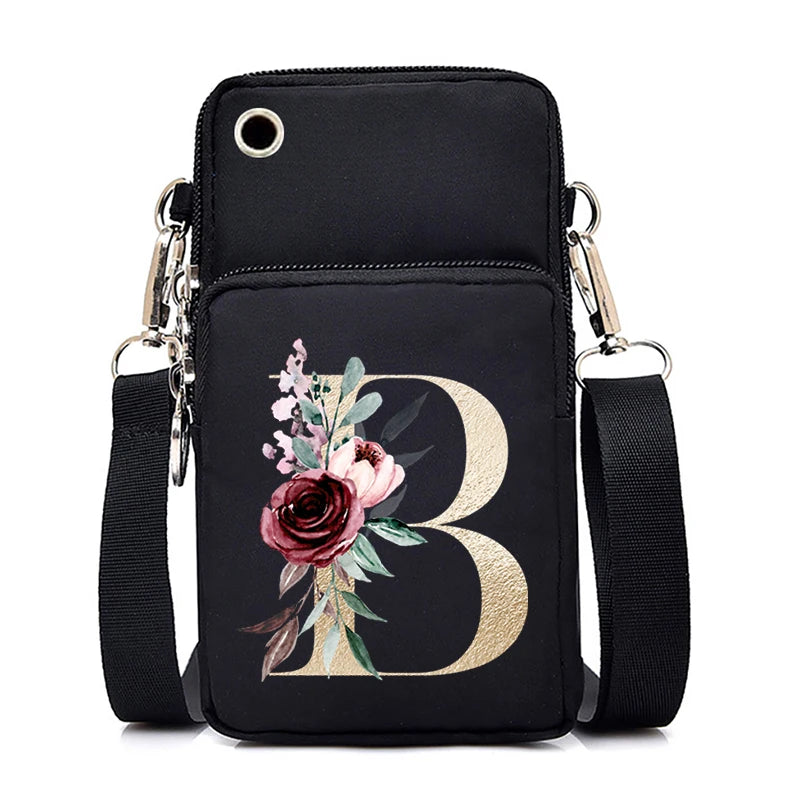 Sac à Main Bandoulière Lettre Initiale Fleurs Roses - Mini Sac Téléphone Femme | MDN