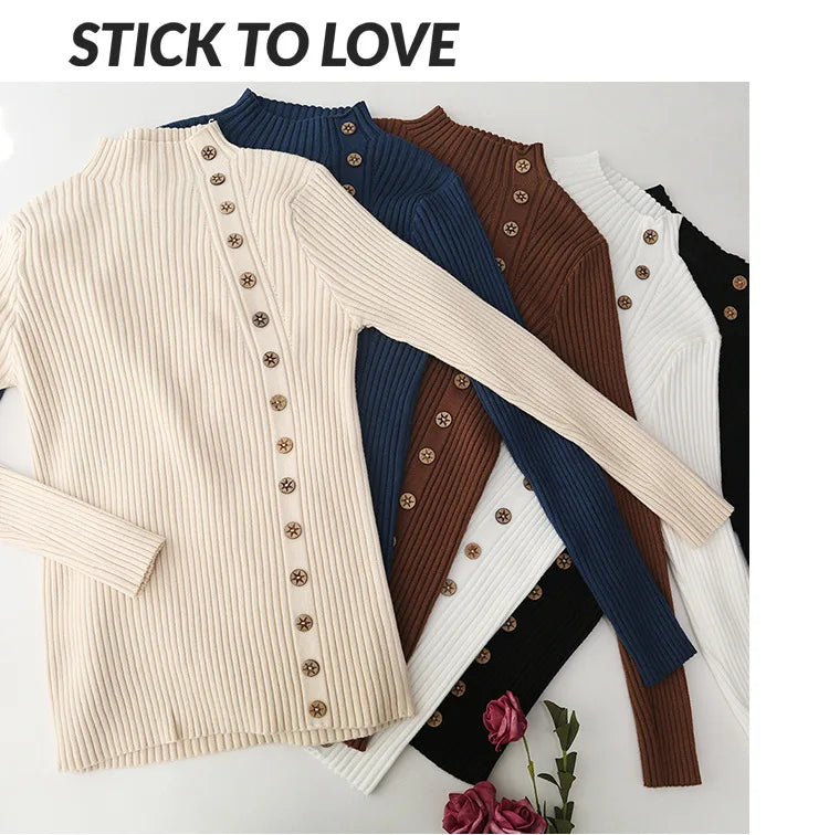 Pull Col Polo Femme Boutons Noir Slim Fit | MDN