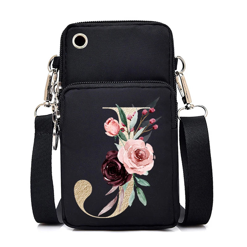 Sac à Main Bandoulière Lettre Initiale Fleurs Roses - Mini Sac Téléphone Femme | MDN