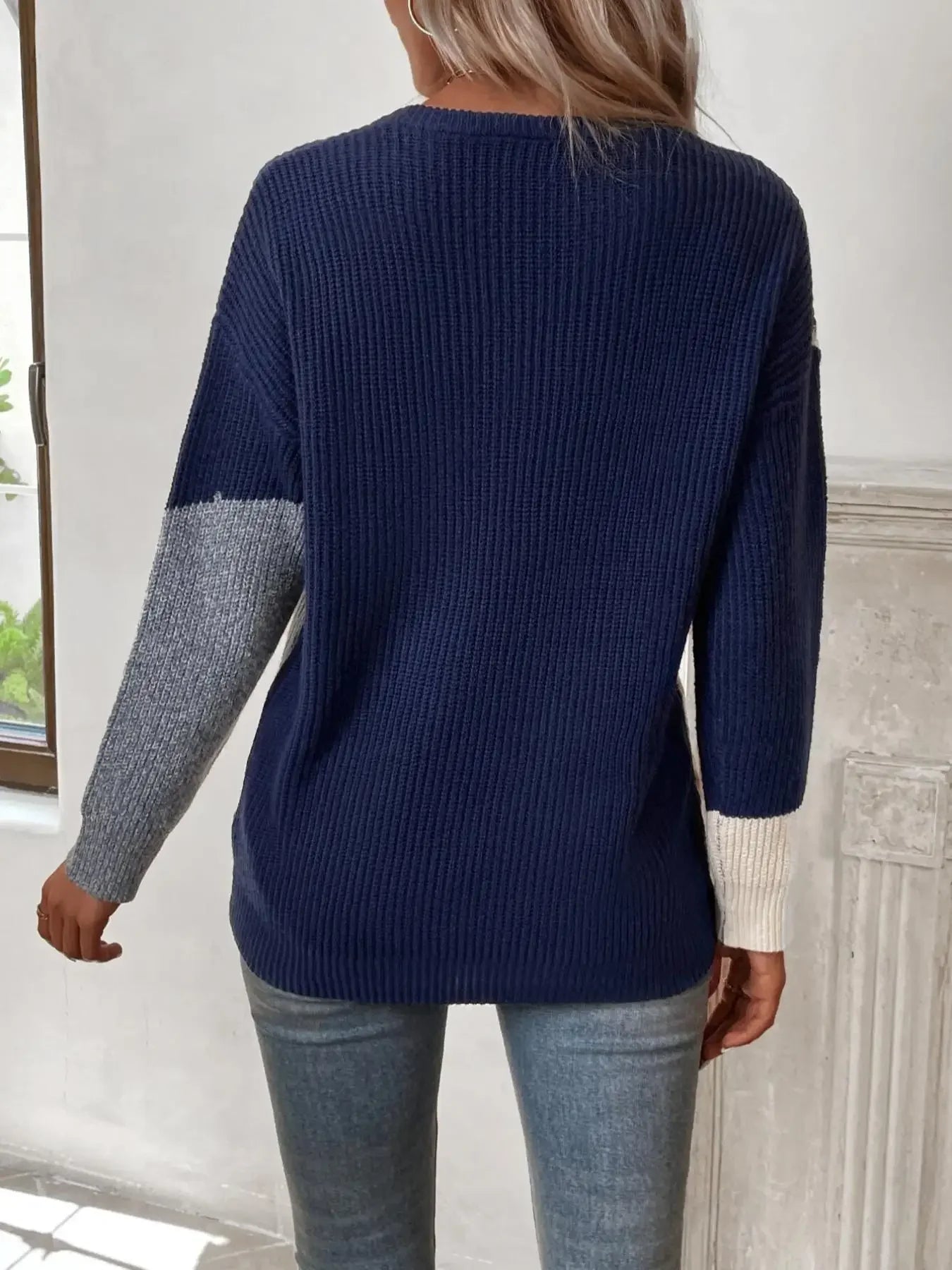 Pull Femme Ample Bicolore Col Rond Color Block Streetwear S-XXL | MDN Store