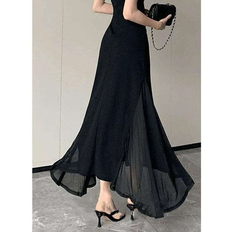 Robe Midi Femme Noire Dos Nu Bretelles Col V Soirée | MDN Store