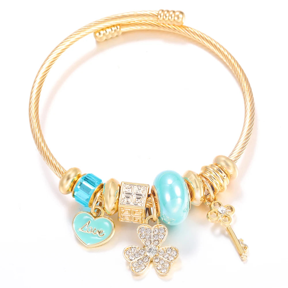Bracelet Femme Acier Inoxydable Doré Fleurs Strass 4 Couleurs | MDN Store