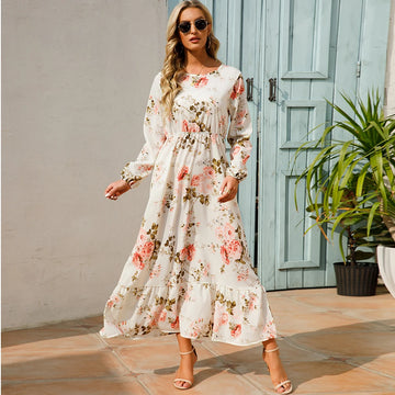 Robe Longue Femme Bohème Fleurie Taille Haute Été | MDN Store